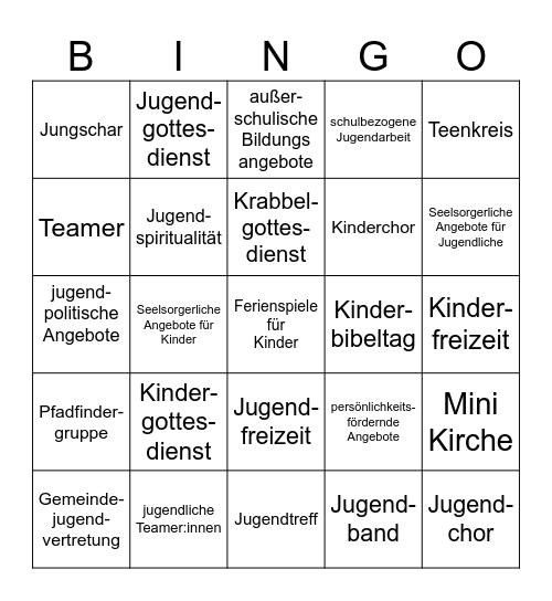 Kinder- und Jugendarbeit Bingo Card
