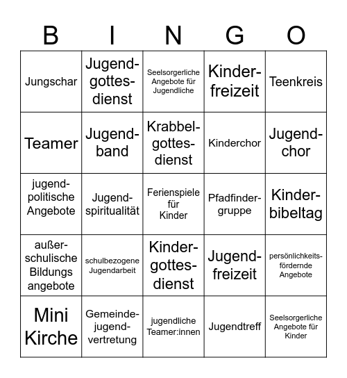 Kinder- und Jugendarbeit Bingo Card
