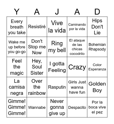 Bingo Musical Bingo Card