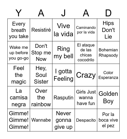 Bingo Musical Bingo Card