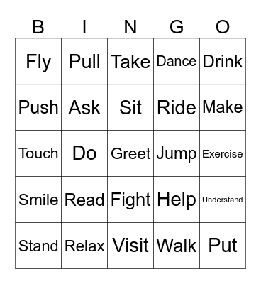 Verbs Bingo Card