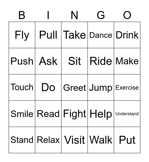 Verbs Bingo Card