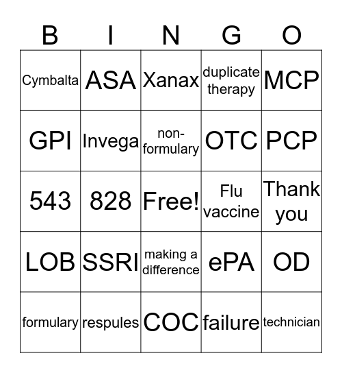 Pharmacy BINGO Card