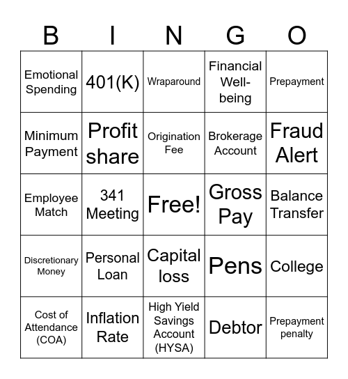 Money Lingo Bingo Card