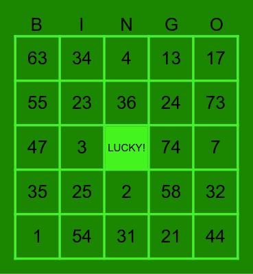 ST. PATTY BINGO Card