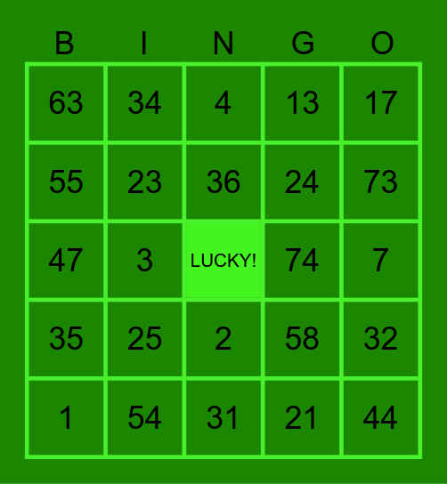 ST. PATTY BINGO Card