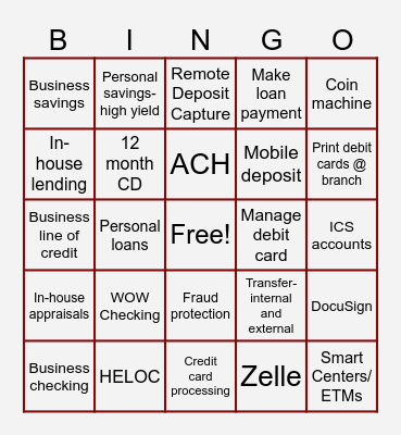 Ridge View Bank Bingo Card