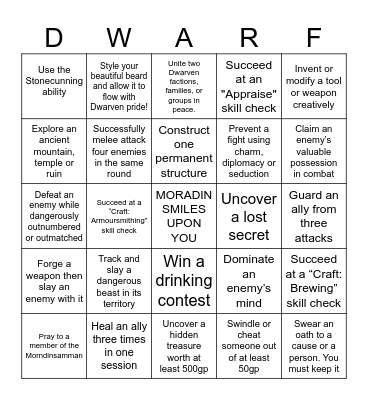 Divine Dwarven Achievements Bingo Card