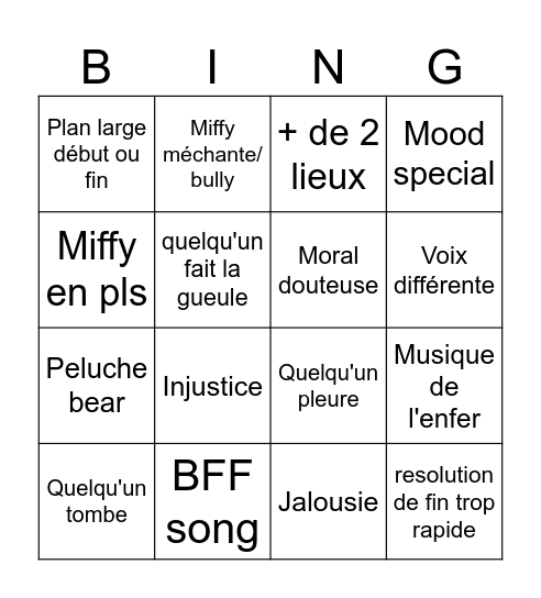 Bingo Miffy Bingo Card