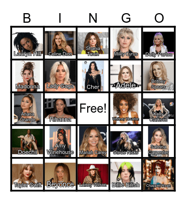 Queens of Music Bingo Card