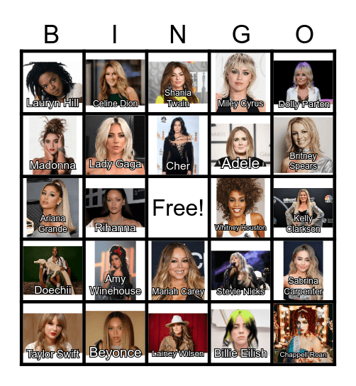 Queens of Music Bingo Card