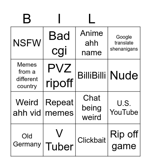 Bili bili bingo Card