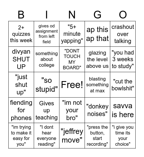 Ms. Han Bingo Card