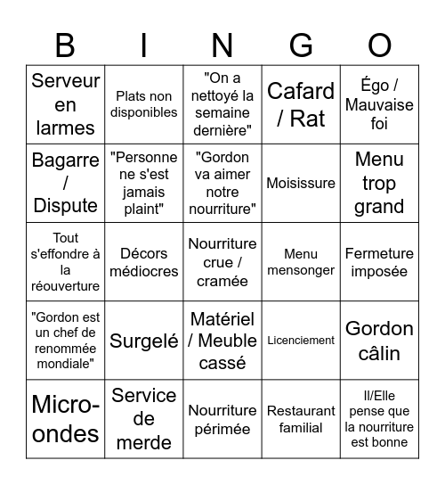 Bingo Cuisine Bingo Card