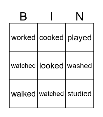 Regular verbs Bingo Card