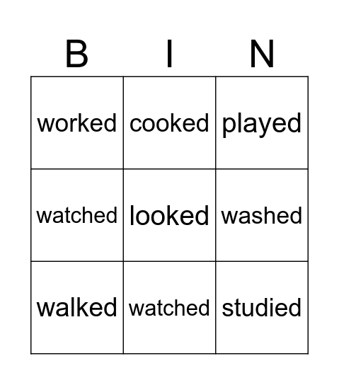Regular verbs Bingo Card