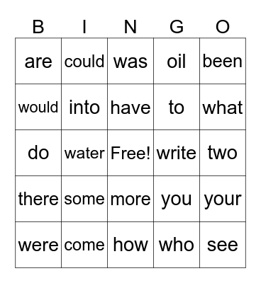 First Grade Sight Words Bingo Card