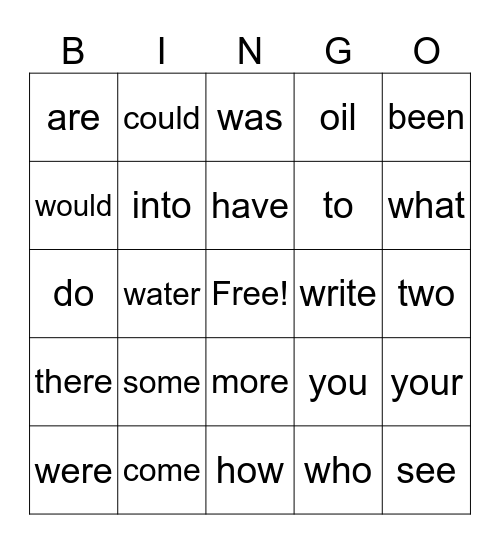 First Grade Sight Words Bingo Card