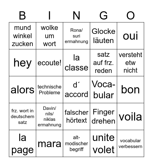 französisch Bingo Card