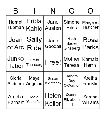 Women's Month Bingo Card