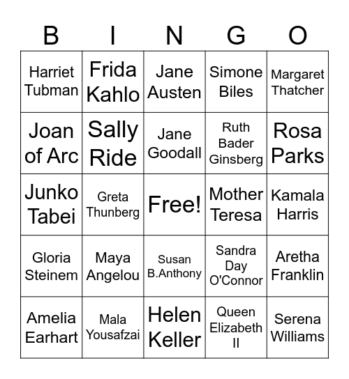 Women's Month Bingo Card