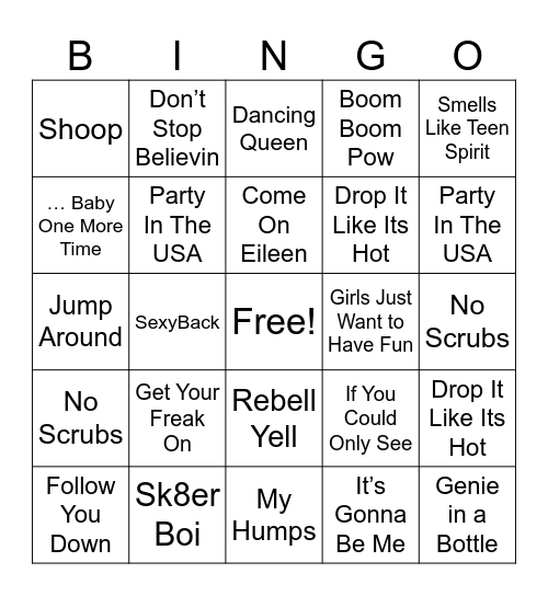 80s/90s/2000s Bingo Card