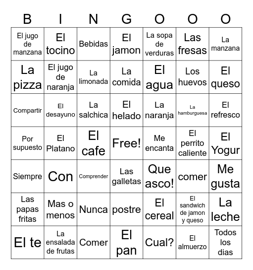 Desayuno o Almuerzo? Bingo Card