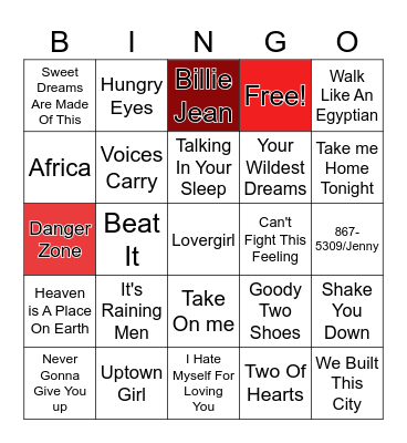 80s Hits Bingo Card