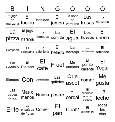 Desayuno o Almuerzo? Bingo Card