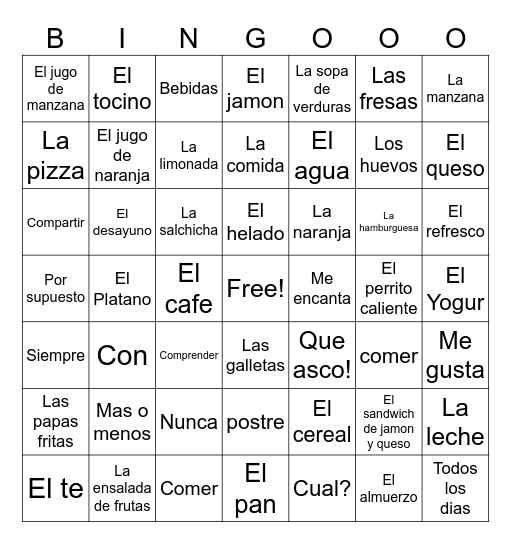Desayuno o Almuerzo? Bingo Card