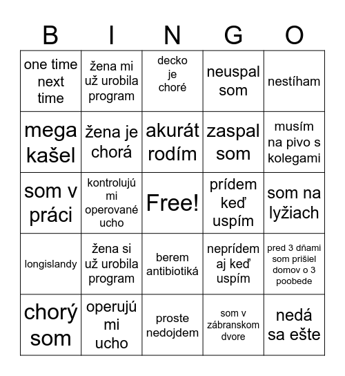 Prečo nemôžem prísť na kvíz BINGO Card