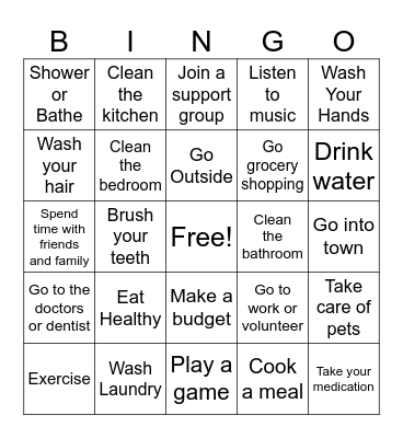 Everyday Skills Bingo Card