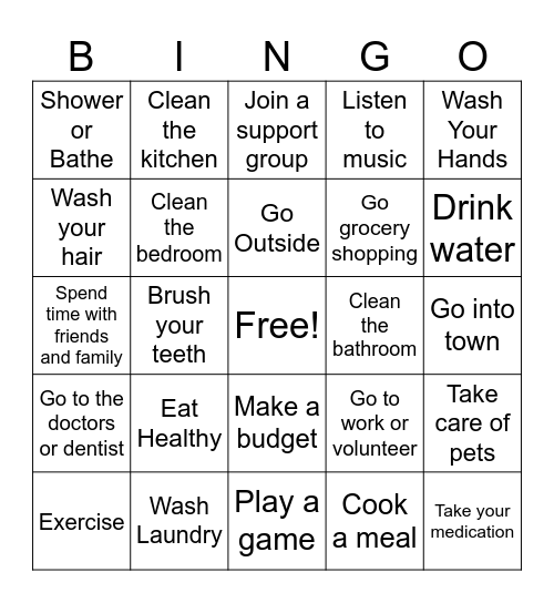 Everyday Skills Bingo Card