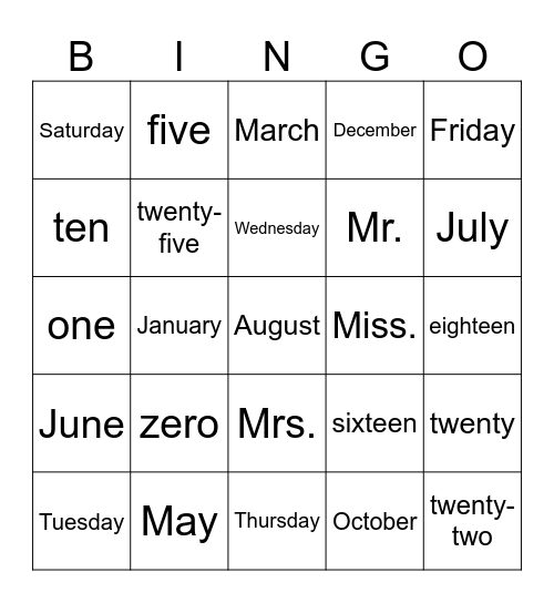 Untitled Bingo Card