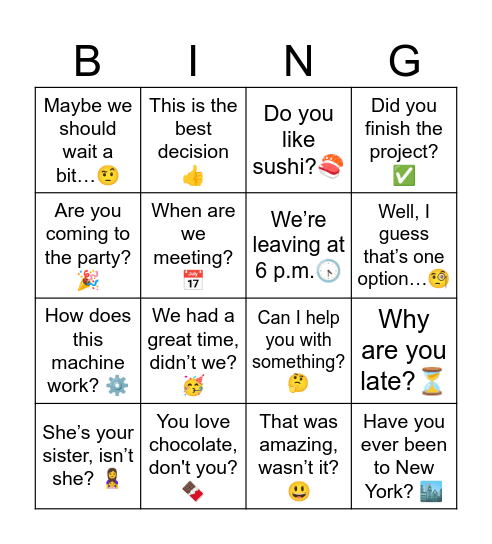 INTONATION PATTERNS Bingo Card