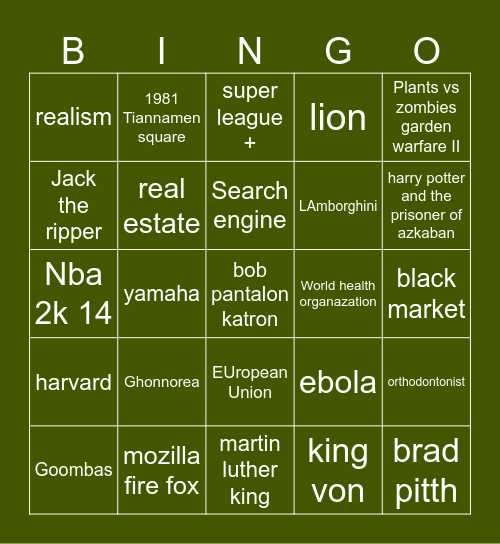 Untitled Bingo Card