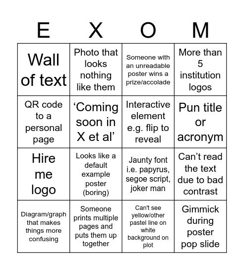UKEXOM Poster Bingo Card