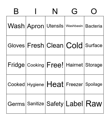 Your Food and Health Bingo Card
