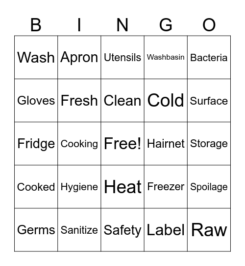 Your Food and Health Bingo Card