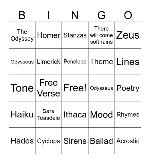 Quarter 2 Freshmen Bingo Card