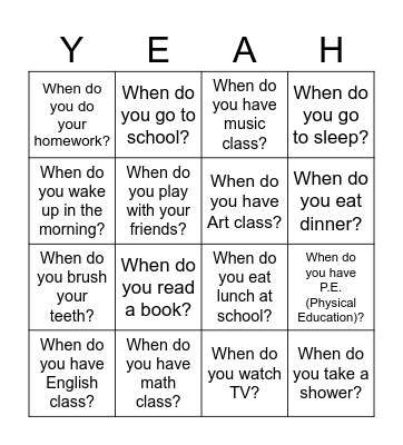 -When do you__?- Edition Bingo Card
