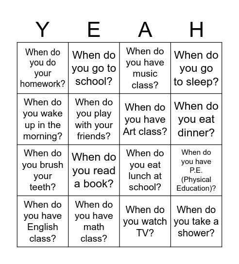 -When do you__?- Edition Bingo Card