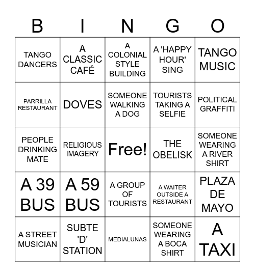 BUENOS AIRES BINGO Card