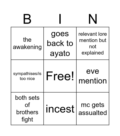 Diabolik assault bingo Card