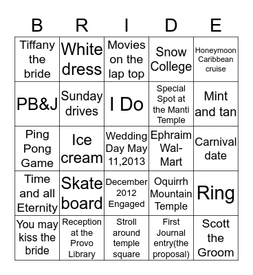 Our Story Bingo Card