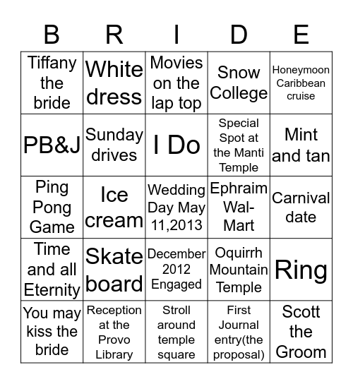 Our Story Bingo Card