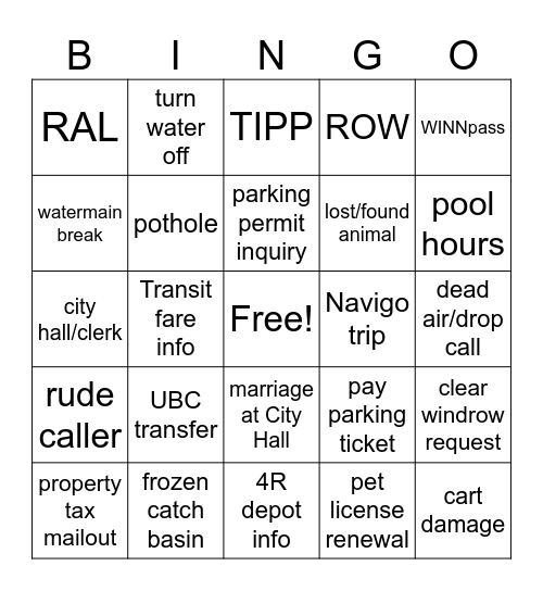 1:00 Bingo Card