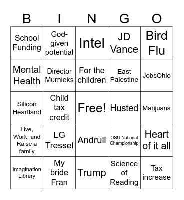 2025 State of the State Bingo Card