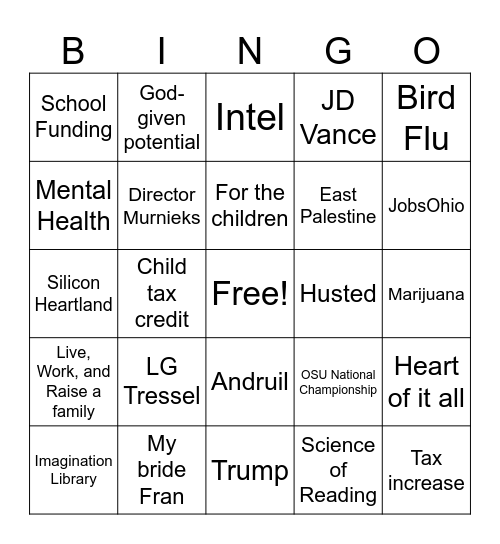 2025 State of the State Bingo Card