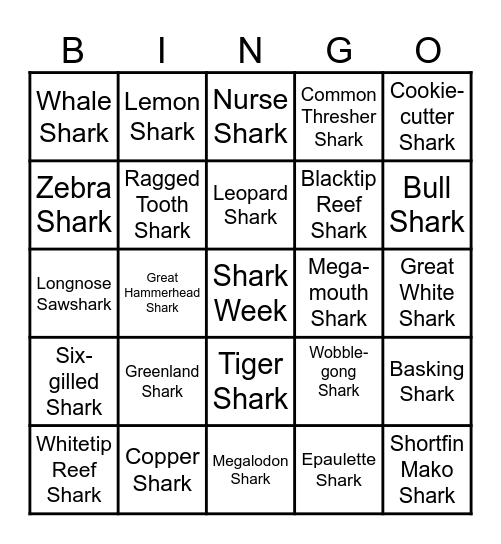 SHARK WEEK 2025 Bingo Card